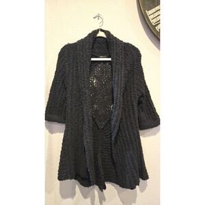 BCBG Max Azria Women's Black 3/4 Sleeve Open Front Crochet Knit Cardigan S